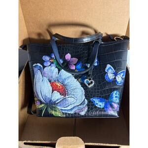 Brighton Belle Jordin Noir Janette Floral Butterfly Mock Croco Leather tote
